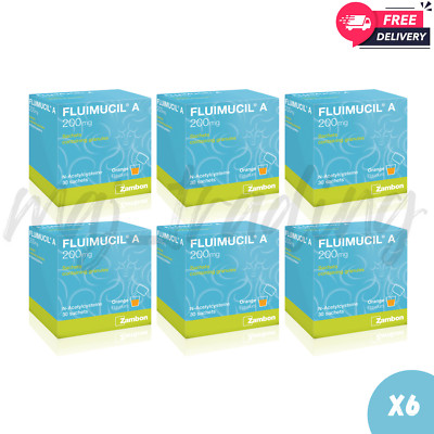 6x Fluimucil A 200mg 30 Sachets Granules Clear Phlegm Orange Flavor