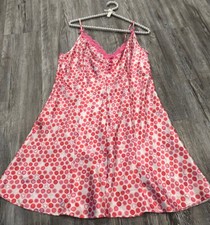 VTG 90  s Kathryn Pink Polka Dot Heart Satin Laced Buttons Nightdress Chemise L