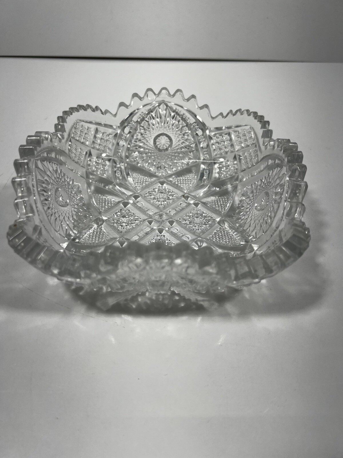 Vintage NUCUT Glass Sawtooth Cut Square Candy, Relish or Nut Dish 6x6