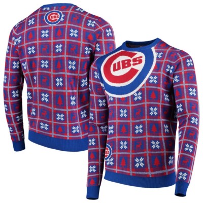 Chicago Cubs Big Logo Royal Blue MLB Men's Pullover Snowflake Ugly Sweater  New S