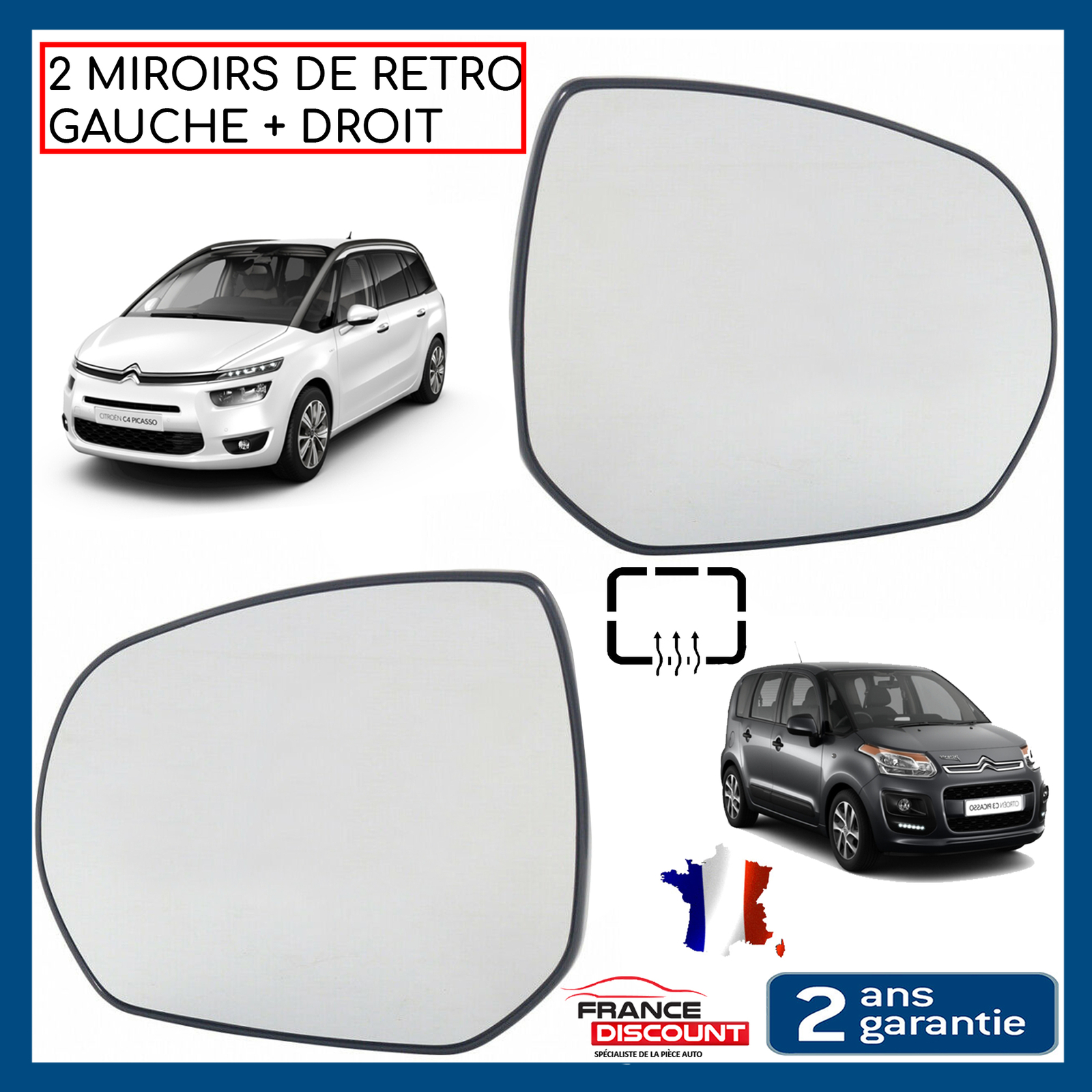 Glace de rétro gauche et droit pour C3 Picasso et C4 Grand Picasso
