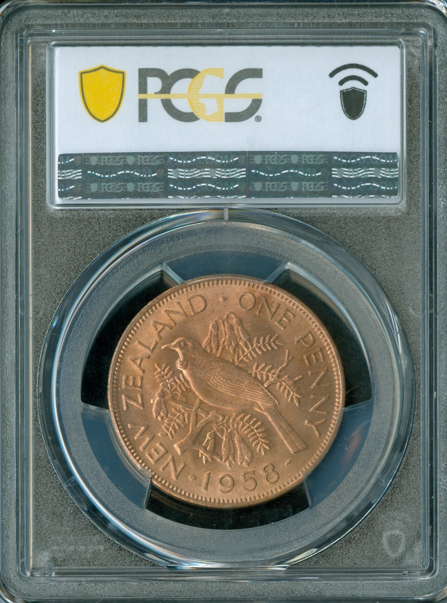 1958 NEW ZEALAND 1D PENNY PCGS MS64 RD MAC 2ND FINEST REGISTRY