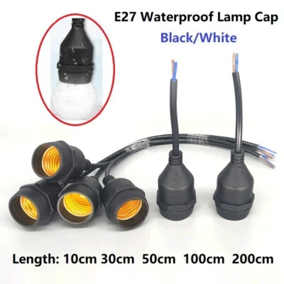 IP68 Outdoor E27 Waterproof Lamp Cap Bulb Lamp Holder 10cm- 200cm Black/White