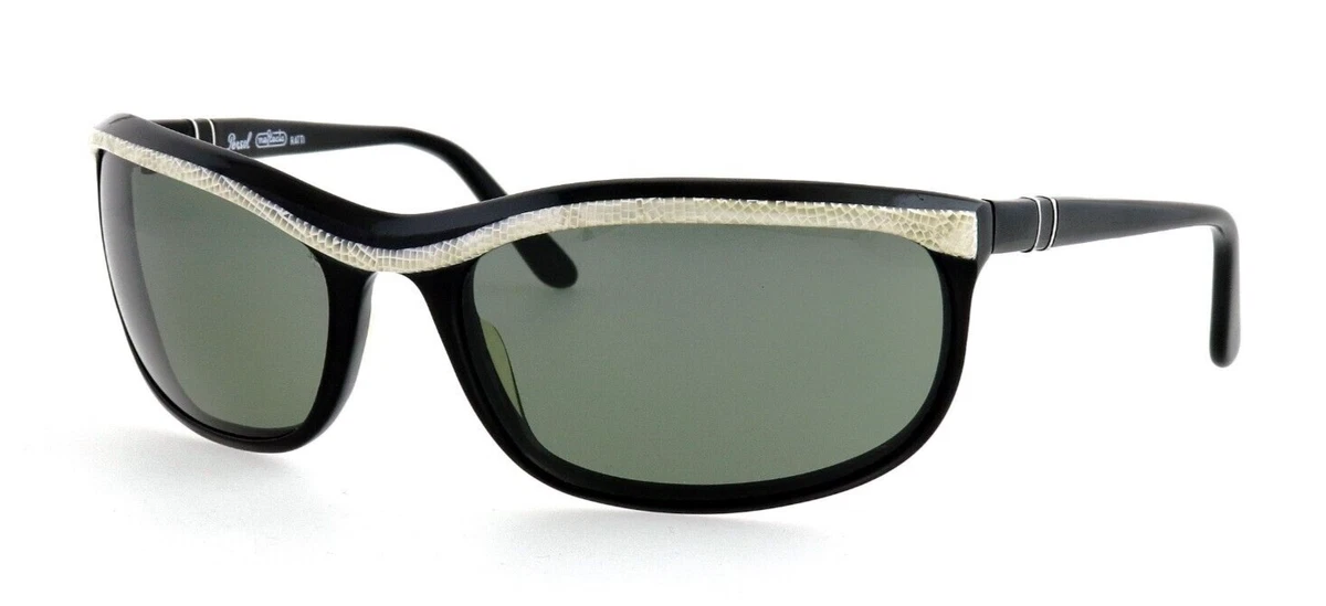 Vintage PERSOL RATTI 58230 Glossy Black Ivory Sunglasses Italy