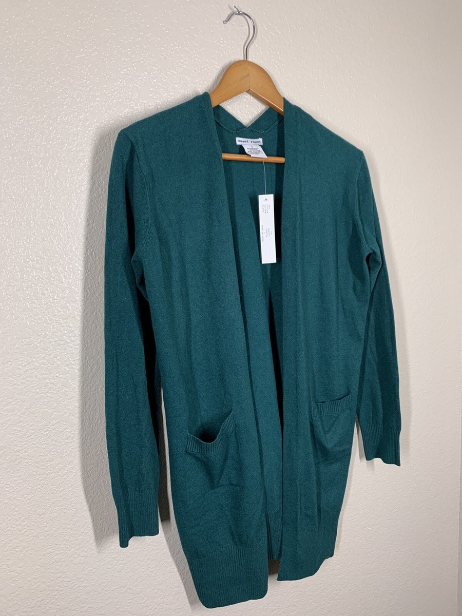 Sweet Romeo Dark Teal Open Front Cardigan Sweater Small S Pockets Longline  | eBay
