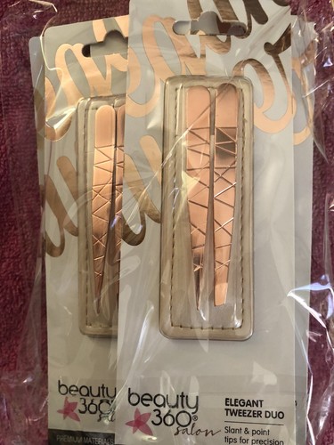 One Dozen Packs 24 Total Beauty 360 Rose Gold Elegant Tweezer Duo Slant & Point - Picture 2 of 2