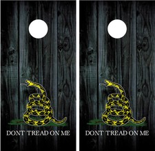 Gadsden Flag "Don't Tread On Me" Black Wood Cornhole Board Decal Wrap Wraps