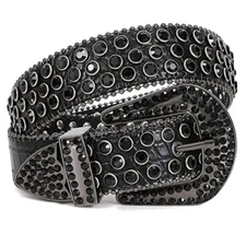 Men Women Rhinestone Belt Western Leather Belt Cowgirl Cowboy Bling Studded Top