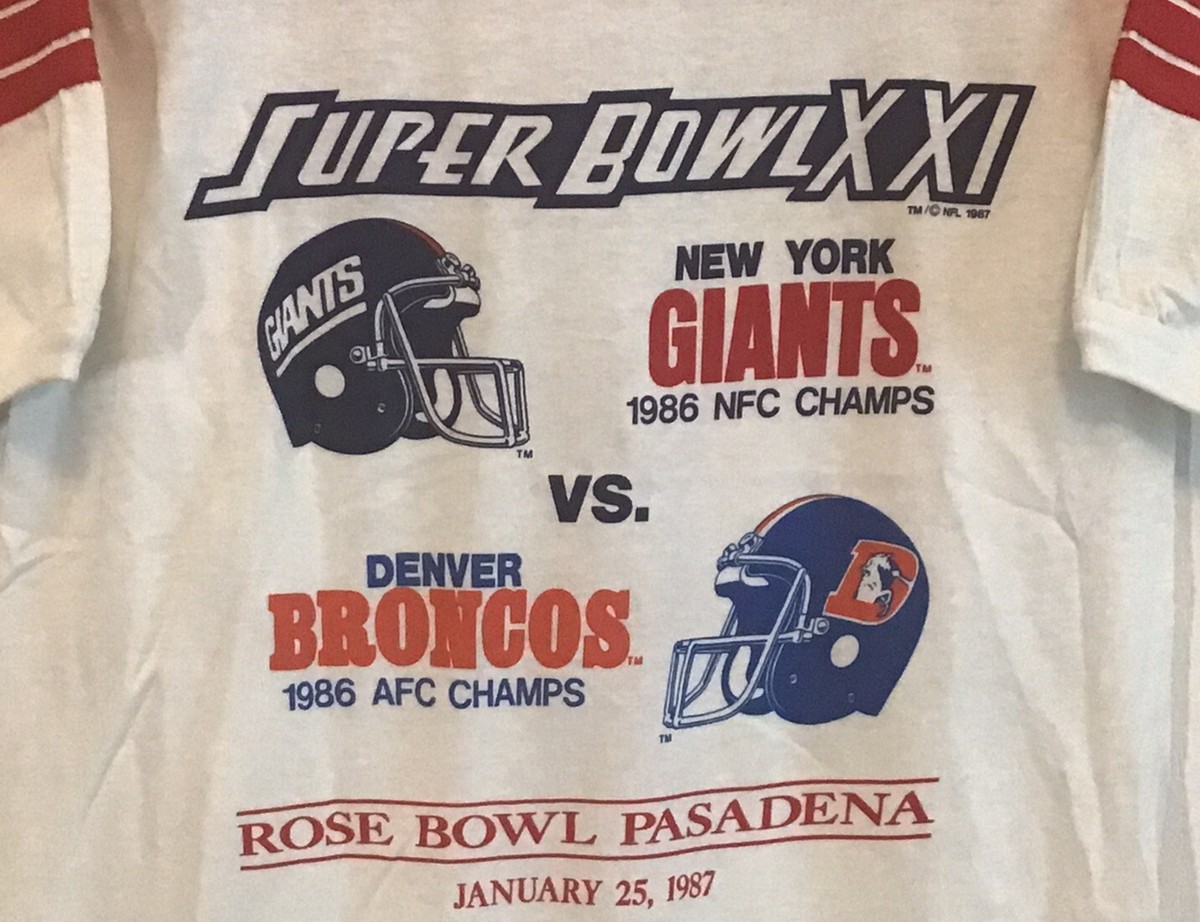 Vtg. NY Giants Super Bowl XXI Champions White w/Red Stripes