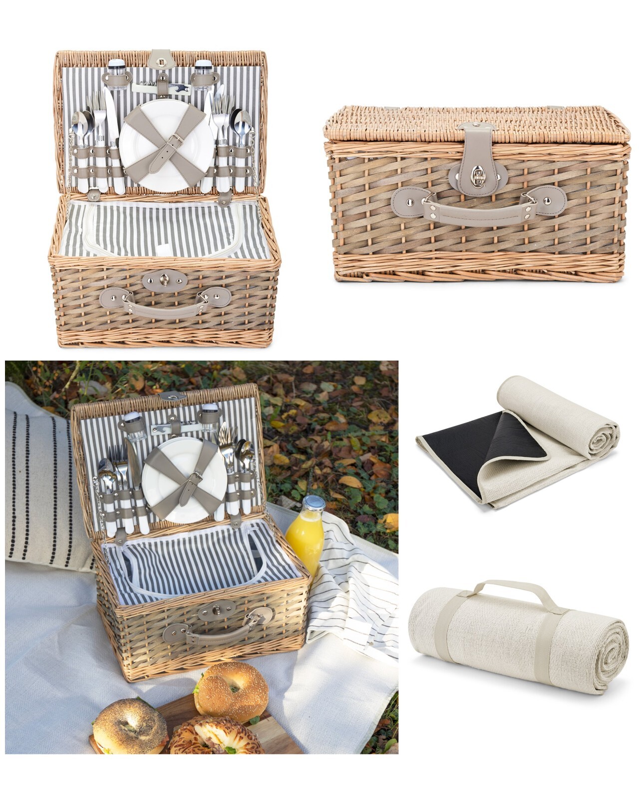 Panier pique-nique complet en osier 4 personnes pour éviter la vaisselle jetable