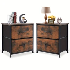 2 Pack Nightstand Dressers with Fabric Drawers Bedroom Storage Organizer Cabinet