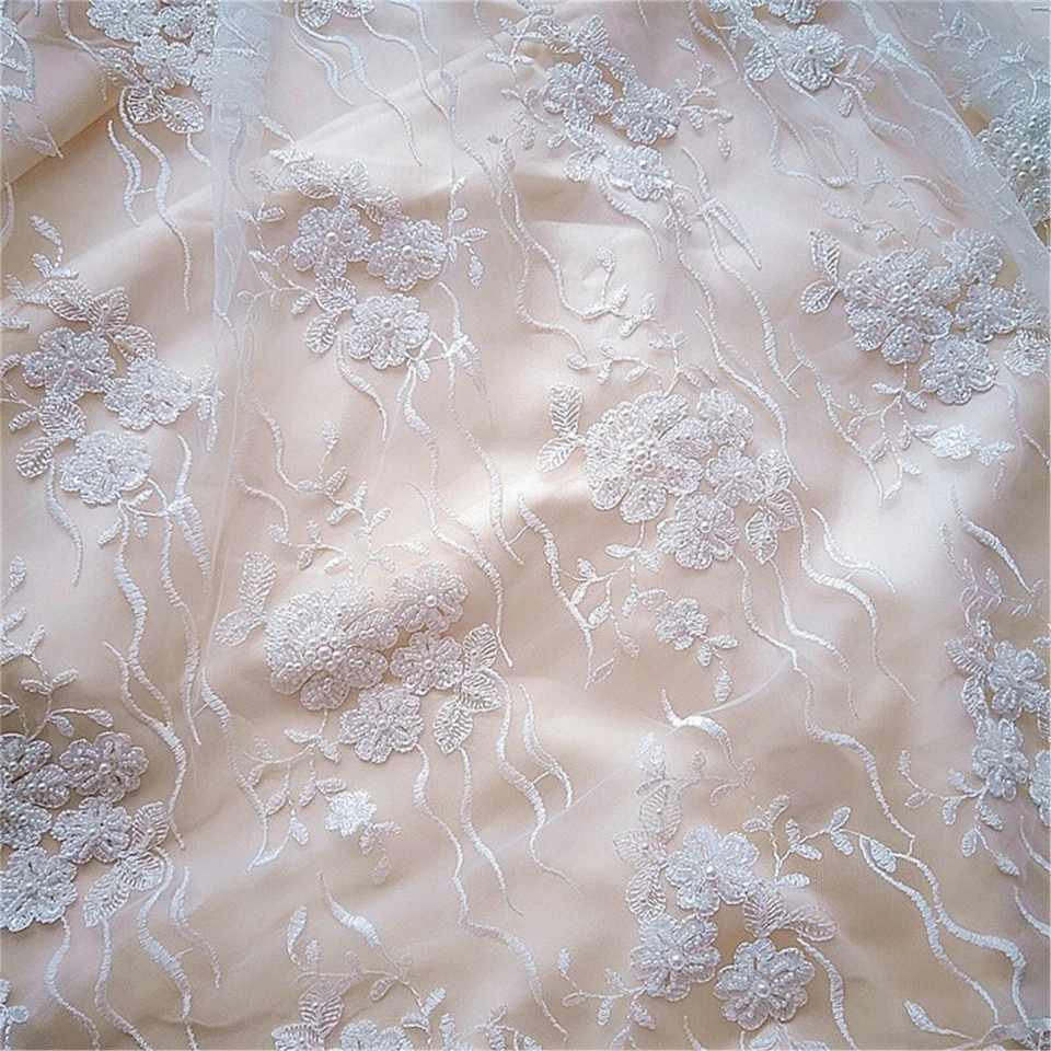 Fleur Plante Perlé Mariage Tissu Dentelle Broderie Costume Soirée Robe Dentelle - Photo 2/4