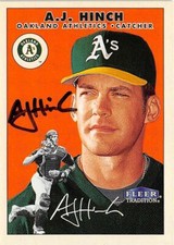 A.J. Hinch autographed baseball card Oakland Athletics 2000 Fleer Tradition #421