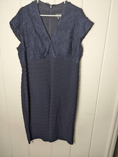 Xscape Women's Floral Cap Sleeves Body Skimming Sheath Dress Navy Blue Size 18W