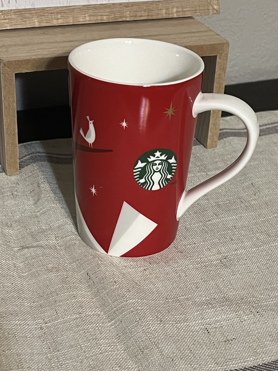 Starbucks Holiday Coffee Mug 2012 Tall Bright Red Christmas Bird Tea Cup EUC