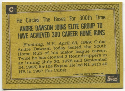 1990 Topps Box Bottom #C - Andre Dawson Chicago Cubs - Picture 2 of 2