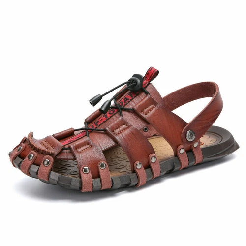 Herren Leder Strandsandalen Sandaletten Schnürung Mode Trekking Sommer Schuhe DE - Bild 6 von 24