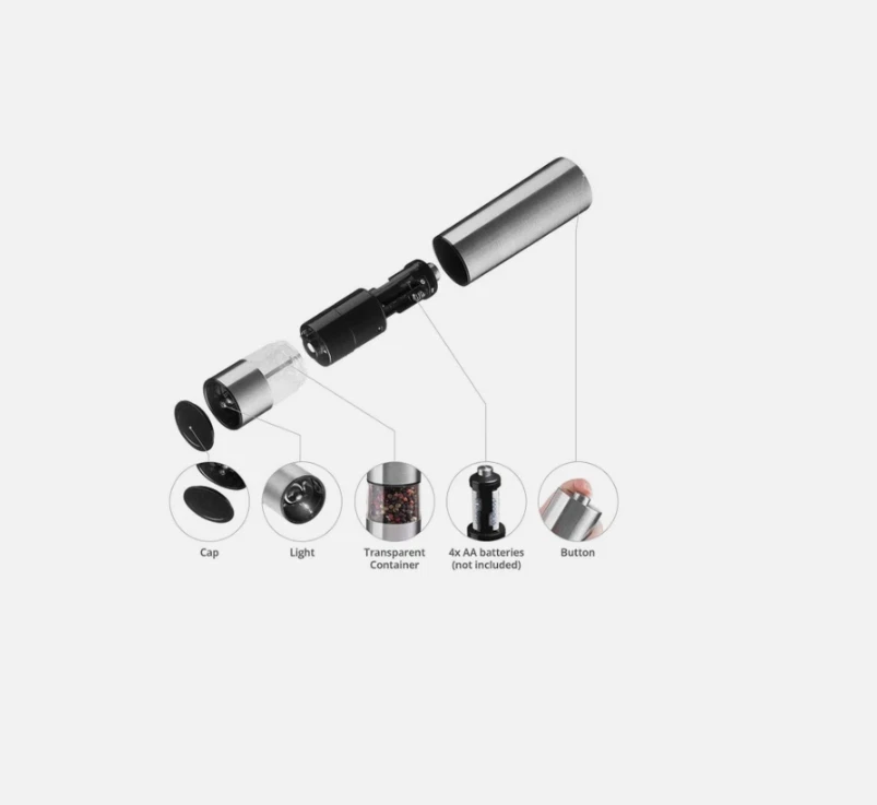 MACINA SALE PEPE ELETTRICO BATTERIE PORTATILE CUCINA METALLO AUTOMATICO GRINDER - Immagine 3 di 4
