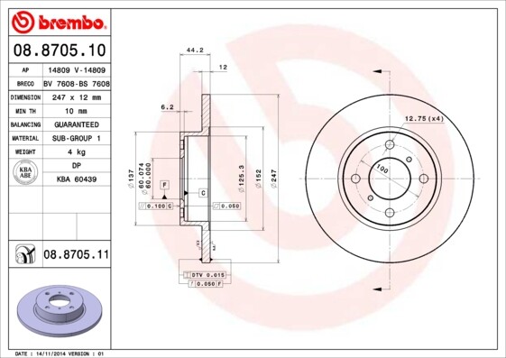 Brembo 2 Bremsscheiben Coated Disc Line Voll 247 Mm (08.8705.11) |-image