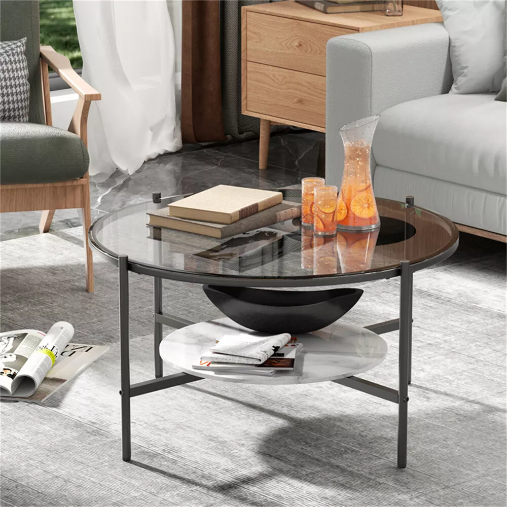 Large Round Coffee Table Marble Glass Accent Table Studio Apartment Essentials