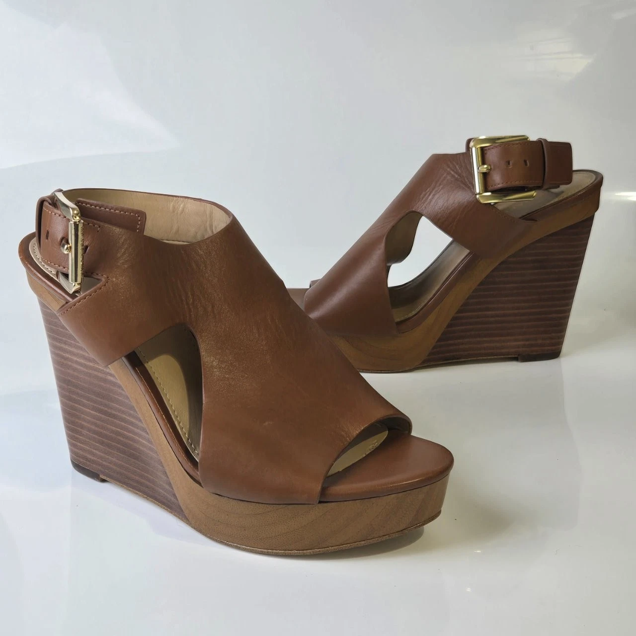 Michael Kors Women's Brown Leather Wedge Sandals US Size 6M