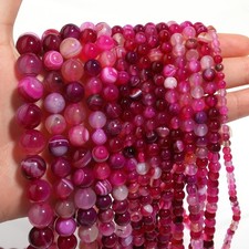 Magenta Stripe Agate Round Beads 8mm 15" Strand Natural Gemstone Jewelry Making
