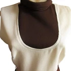 Vintage Women's Dress 8 1970's 2 Tone Stretch Knit Polyester Handmade Brown Mod