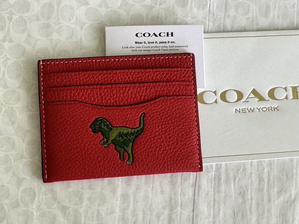 NWT COACH REXY RED PEBBLE LEATHER FLAT CARD CASE CF068 | eBay