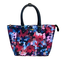 NINE WEST "ARIEANA" MULTI COLOR FLORAL  PRINT CANVAS LAPTOP TOTE TRAVEL BAG