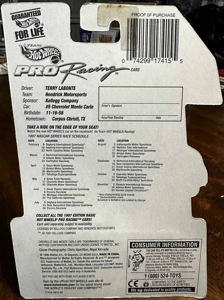 Hot Wheels Pro Racing 1997 1/64 Terry Labonte #5 Kellogg's Spooky Fruit Loops - Image 4 of 4