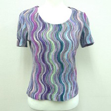 Missoni Wave Knit T-Shirt Purple Multicolor Scoop Neck Size M Knit Top Sleeve