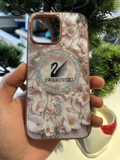 New Swarovski iPhone 15 Pro Max Phone Case Flower Design Brown.