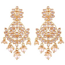 Indian Chandelier Pearl Beaded Dangle Big Earrings Ethnic wear Bollywood styl...