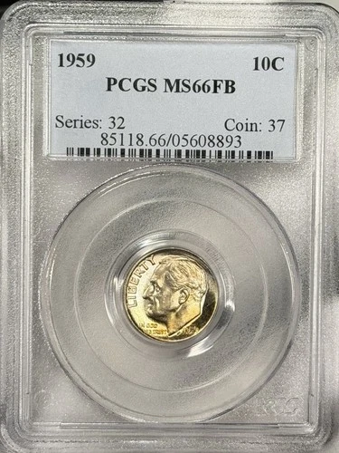 1959-P 10c Roosevelt Silver Dime PCGS MS66 FB Philadelphia US Coin FULL BANDS!