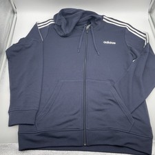 Adidas Men's Essentials 3-Stripe Full Zip Hoodie Navy Blue NWT Size L