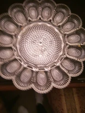 Vintage 9.5” Clear Hobnail Glass Sunflower Deviled Egg Dish