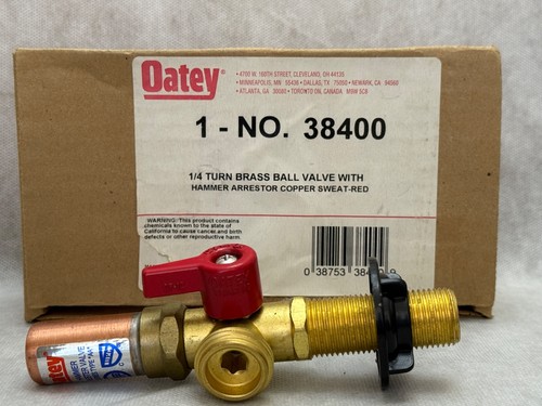 Oatey 1/4 Turn Brass Ball Valve w/ Hammer Arrestor Copper Sweat-Red 38400