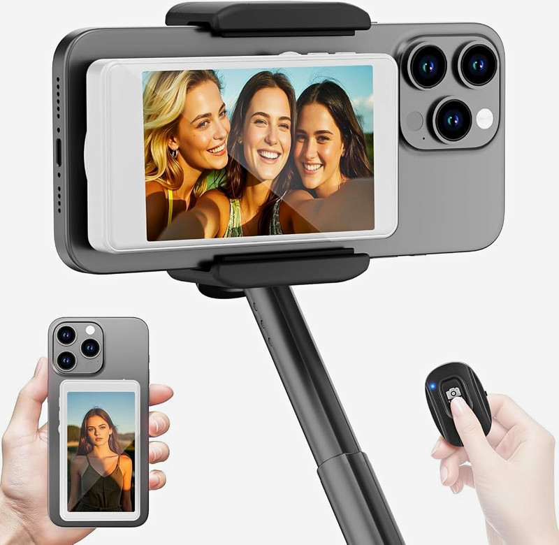 Wireless Phone Holder Clamp Mount w/ Preview Screen & Remote, 33ft, Black
