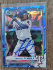 Maximo Acosta Signed 2021 Bowman Baseball Card #BCP-7 Marlins Rangers Sapphire
