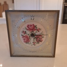 Vintage Brass petit point embroidered floral mantle dressing table wind up clock
