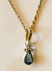 Vintage Blue Crystal Rhinestone Pendant Chain Necklace & Earrings Pierce Post — photo 3