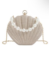 Elegant Pearl Shell Clutch Bag Gold Glitter Evening Purse