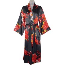 Natori Empress Satin Floral Kimono Robe Mid Length Long Medium Belted Glam Wrap