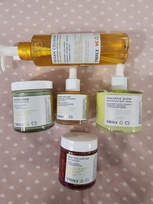 4pc.SET TRULY Vegan Collagen Skin Care Set Scrub Serum Mask 