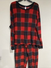 Stars Above Womens Red Thermal Plaid Pajama Pull Pant Set Holiday Xmas Sz 1X
