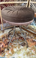 Vintage boudoir Stool Hollywood Regency Vanity Dressing Table Brown Velvet
