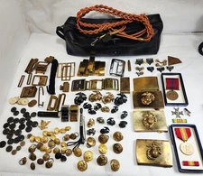 US Marine Corps 1967s Medals, Pins, Buttons,belts Parts,whispers, Bag.- 150 Pcs.
