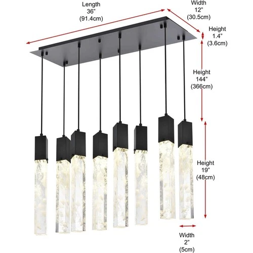 Elegant Lighting 2088D36BK Aurora 8 Light 12 inch Black Pendant Ceiling Light - Picture 10 of 10