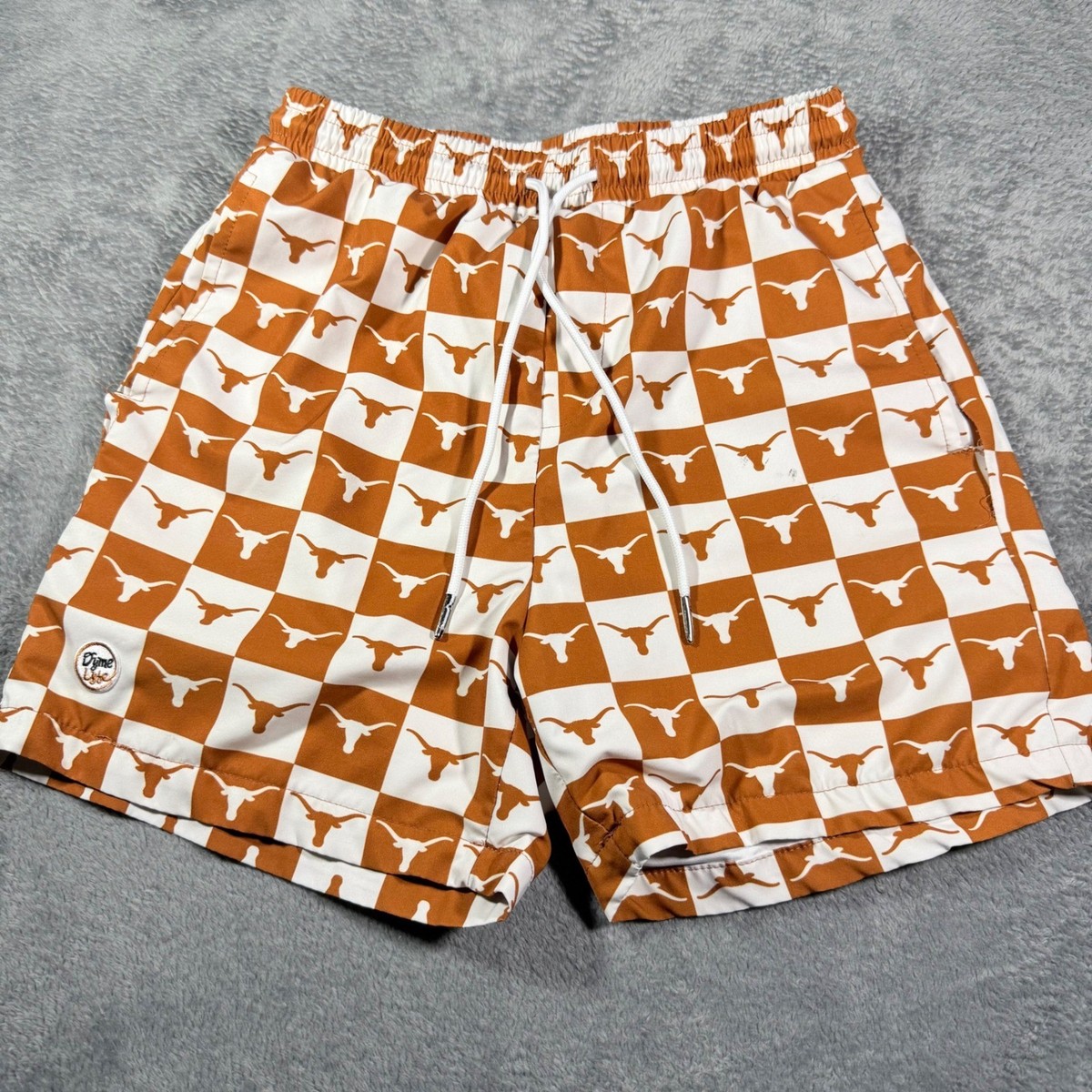 Dyme Lyfe Mens Texas Longhorns Checkered Swim Shorts Orange White Size Small