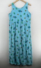 FRESH PRODUCE Dress M Sleeveless Maxi Shift Tank Fish Print Cotton Jersey Blue